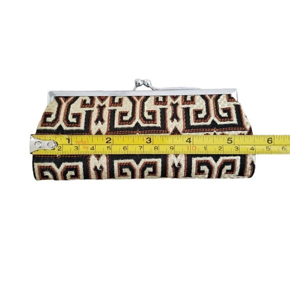 NEW Tapestry Mini Coin Purse Brown Orange Beige Geometric Print - Picture 7 of 8